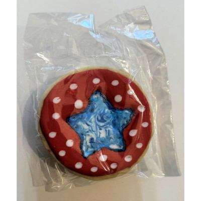 AJB-1045 : Blue Marbelized Star RWB Frosted Cutout Sugar Cookie at A & Js Texas Bakehouse