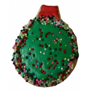 Green Christmas Ornament with Sprinkles Frosted Cutout Sugar Cookie