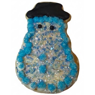 Blue Sprinkled Snowman Frosted Cutout Sugar Cookie