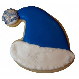 Blue Santa Claus Hat Frosted Cutout Sugar Cookie