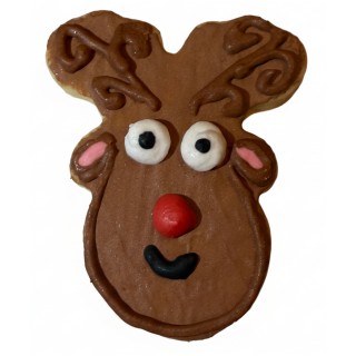 Bright-eyed Red-Nosed Reindeer Frosted Cutout Sugar Cookie