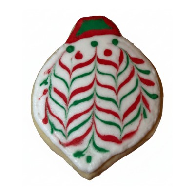 AJB-1084 : White Chevron Christmas Ornament Frosted Cutout Sugar Cookie at A & Js Texas Bakehouse