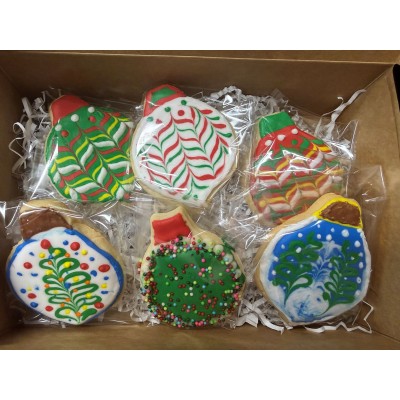 AJB-1088 : Assorted Christmas Tree Ornament Frosted Cookie Cutouts - 1 Dozen at A & Js Texas Bakehouse