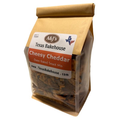 AJB-1095 : Cheesy Cheddar Party Snack Mix with Pecans - 16 oz Bag at A & Js Texas Bakehouse