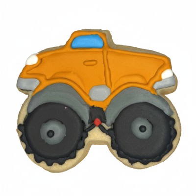AJB-1122 : Orange Monster Truck Frosted Cutout Sugar Cookie at A & Js Texas Bakehouse