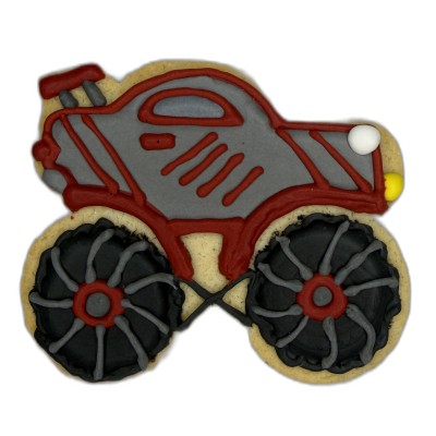 AJB-1153 : Red & Silver Monster Truck Frosted Cutout Sugar Cookie at A & Js Texas Bakehouse