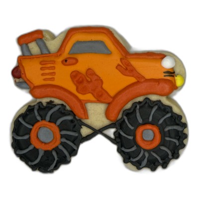 AJB-1155 : Orange & Red Monster Truck Frosted Cutout Sugar Cookie at A & Js Texas Bakehouse