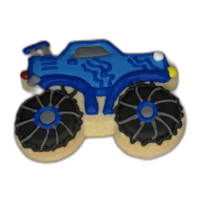 AJB-1156 : Dark Blue Monster Truck Frosted Cutout Sugar Cookie at A & Js Texas Bakehouse