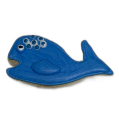 AJB-1157 : Happy Blue Whale Frosted Cutout Sugar Cookie at A & Js Texas Bakehouse