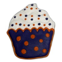 Purple with Orange Polka Dots Birthday Cupcake Frosted Cutout Sugar Cookie