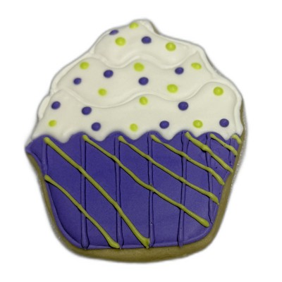 AJB-1160 : Purple Striped Birthday Cupcake Frosted Cutout Sugar Cookie at A & Js Texas Bakehouse