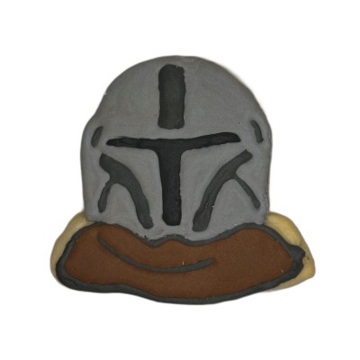 AJB-1193 : Star Wars Din Djarin Mandalorian Helmet Frosted Cutout Sugar Cookie at A & Js Texas Bakehouse
