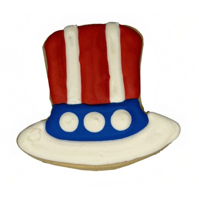 AJB-1238 : Uncle Sams Patriotic Top Hat Frosted Cutout Sugar Cookie at A & Js Texas Bakehouse