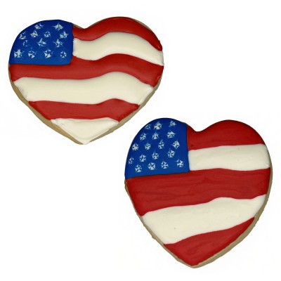 AJB-1243 : Patriotic Flag Heart Frosted Cutout Sugar Cookie at A & Js Texas Bakehouse