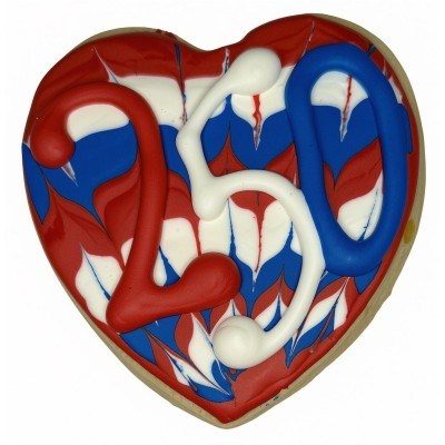 AJB-1245 : 250th USA Celebration Heart Frosted Cutout Sugar Cookie at A & Js Texas Bakehouse