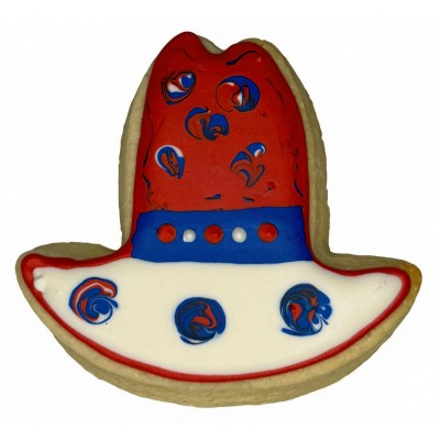 AJB-1250 : Patriotic Cowboy Hat Frosted Cutout Sugar Cookie at A & Js Texas Bakehouse