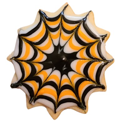 AJB-1290 : Halloween Orange & Black Spider Web Frosted Cutout Sugar Cookie at A & J's Texas Bakehouse AJB-1290 : Halloween Orange & Black Spider Web Frosted Cutout Sugar Cookie at A & J's Texas Bakehouse