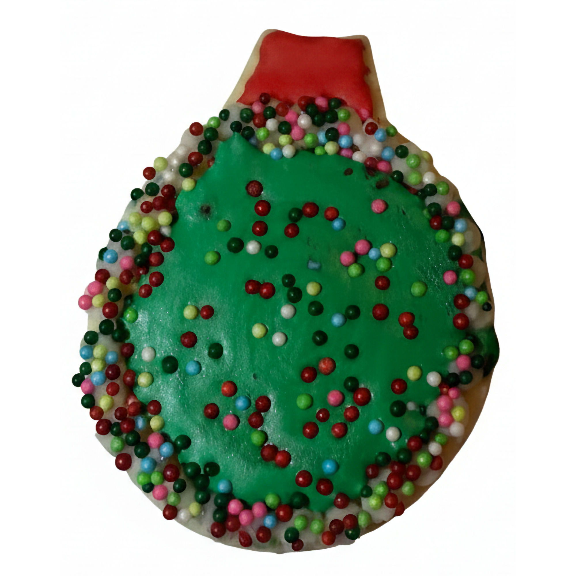 Green Christmas Ornament with Sprinkles Frosted Cutout Sugar Cookie