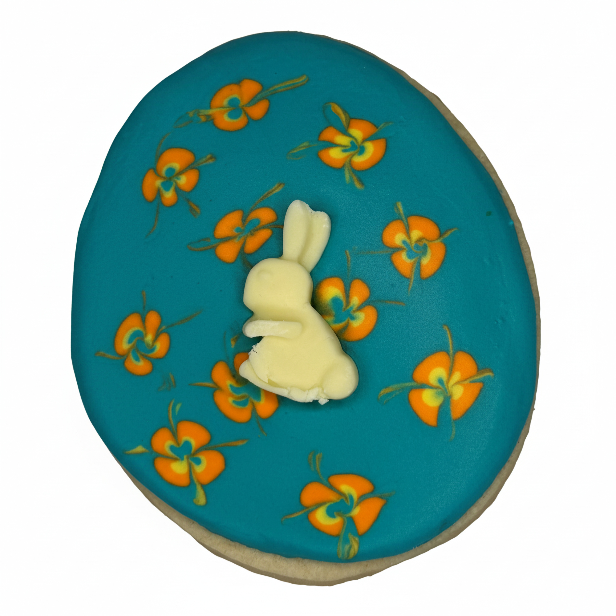 Turquoise Bunny Bloom Easter Egg Frosted Cutout Sugar Cookie