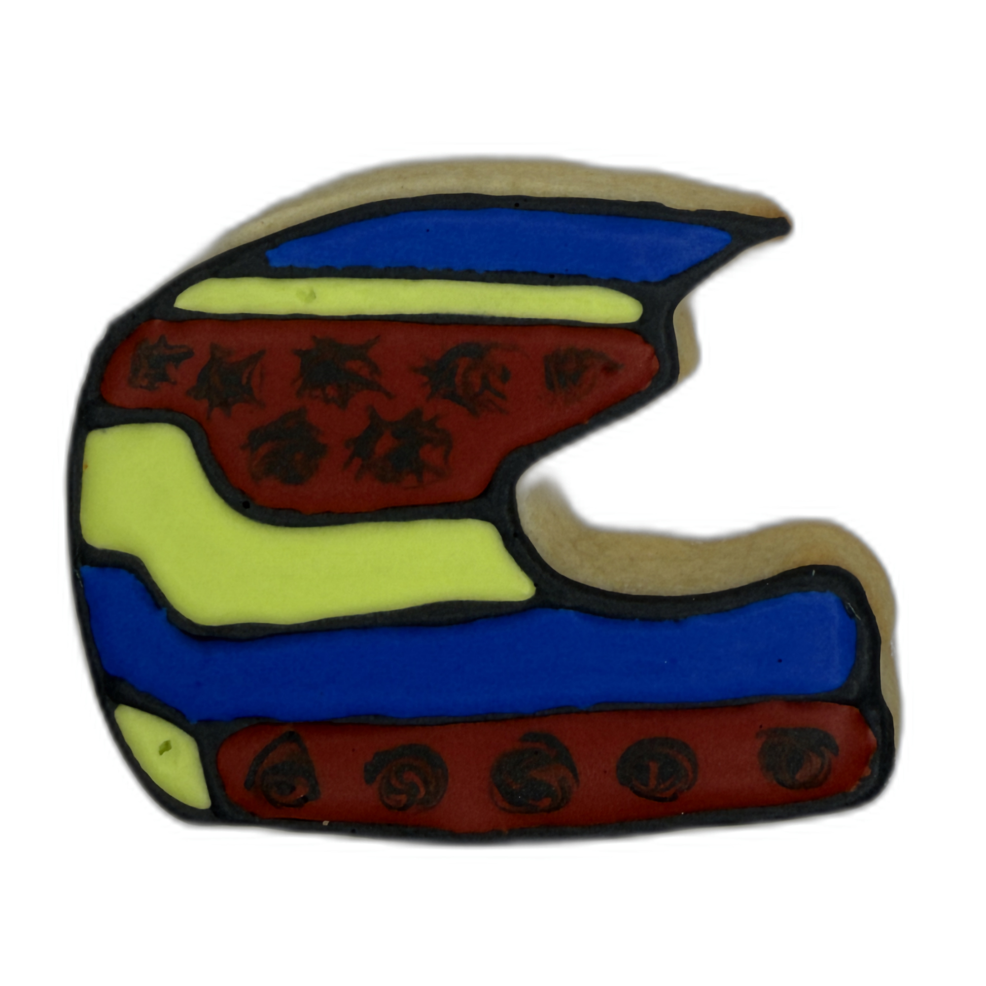 Racing Helmet Red, Blue, & Neon Green Frosted Cutout Sugar Cookie
