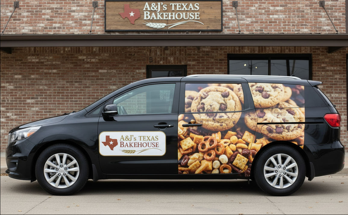 A&J's Texas Bakehouse storefront and delivery van preview